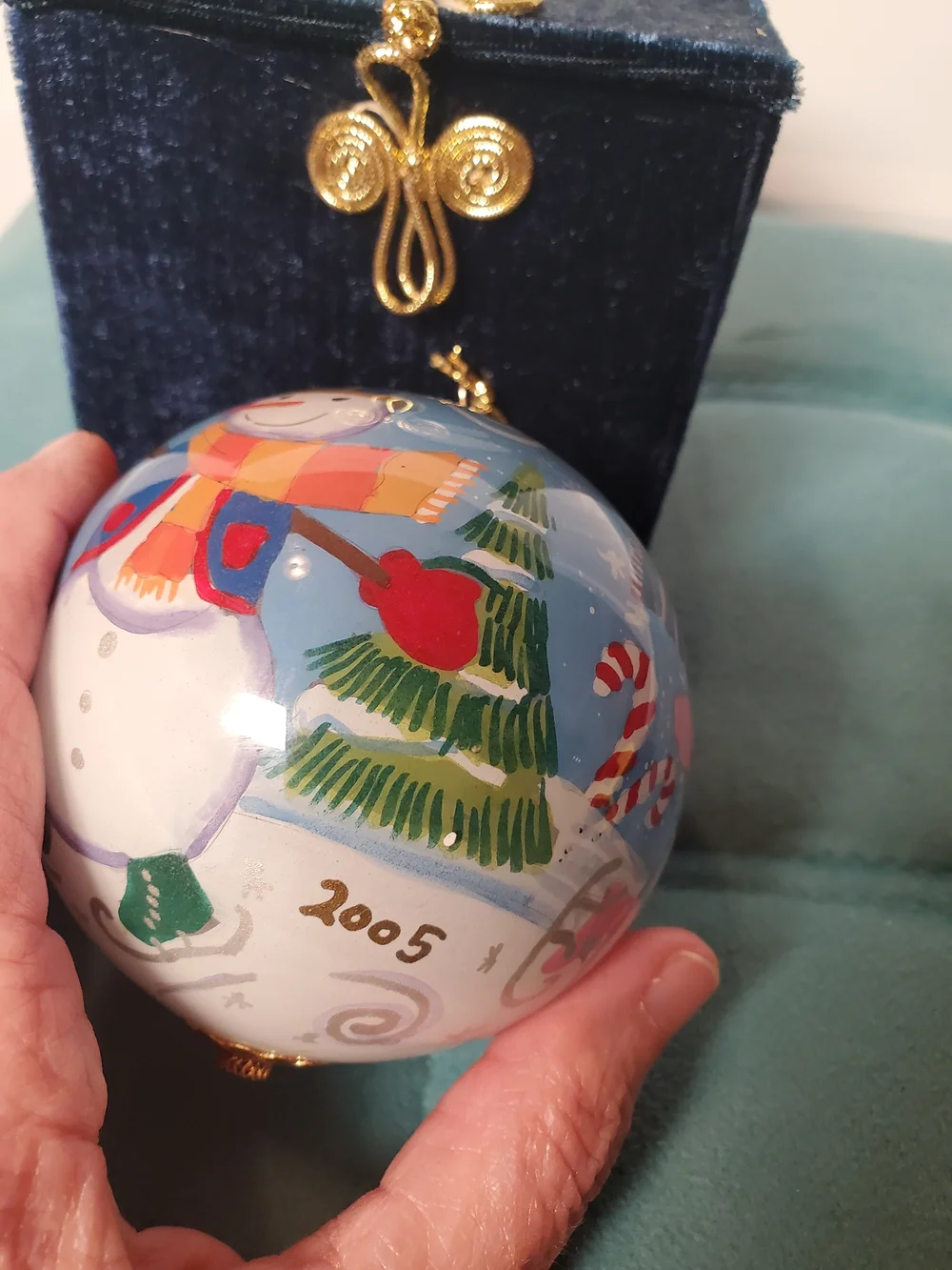 Pier 1 2005 Li Bien Snowman Christmas Ornament With Box & Card Vintage